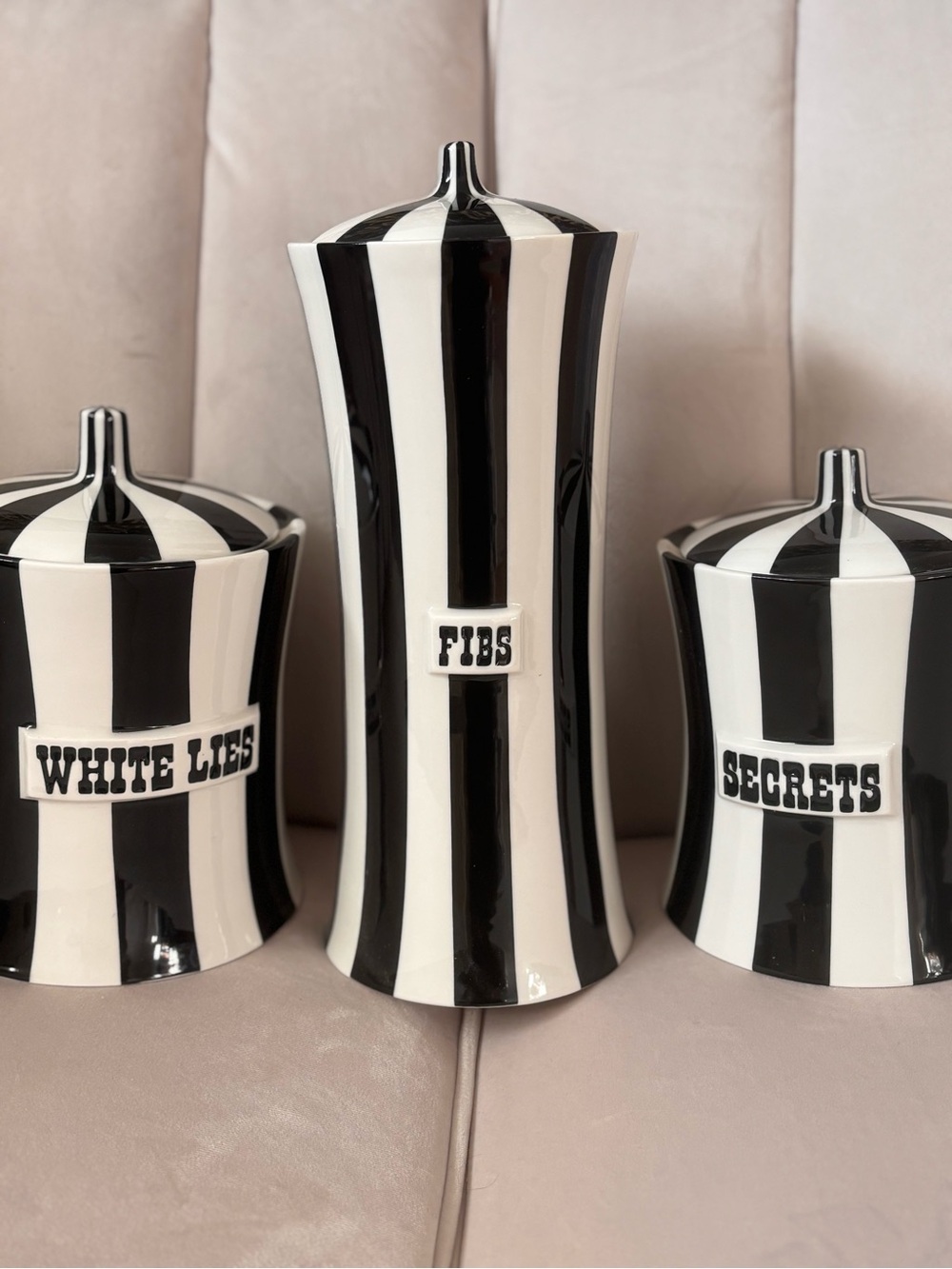 Jonathan Adler Black and White Striped Ceramic Canister Set